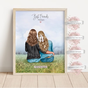 Personalized Best Friends Print, Personalized Friends Gift, Sisters Illustration, Gift for BFF, Best Friend, Gift for Her, LGBTQ