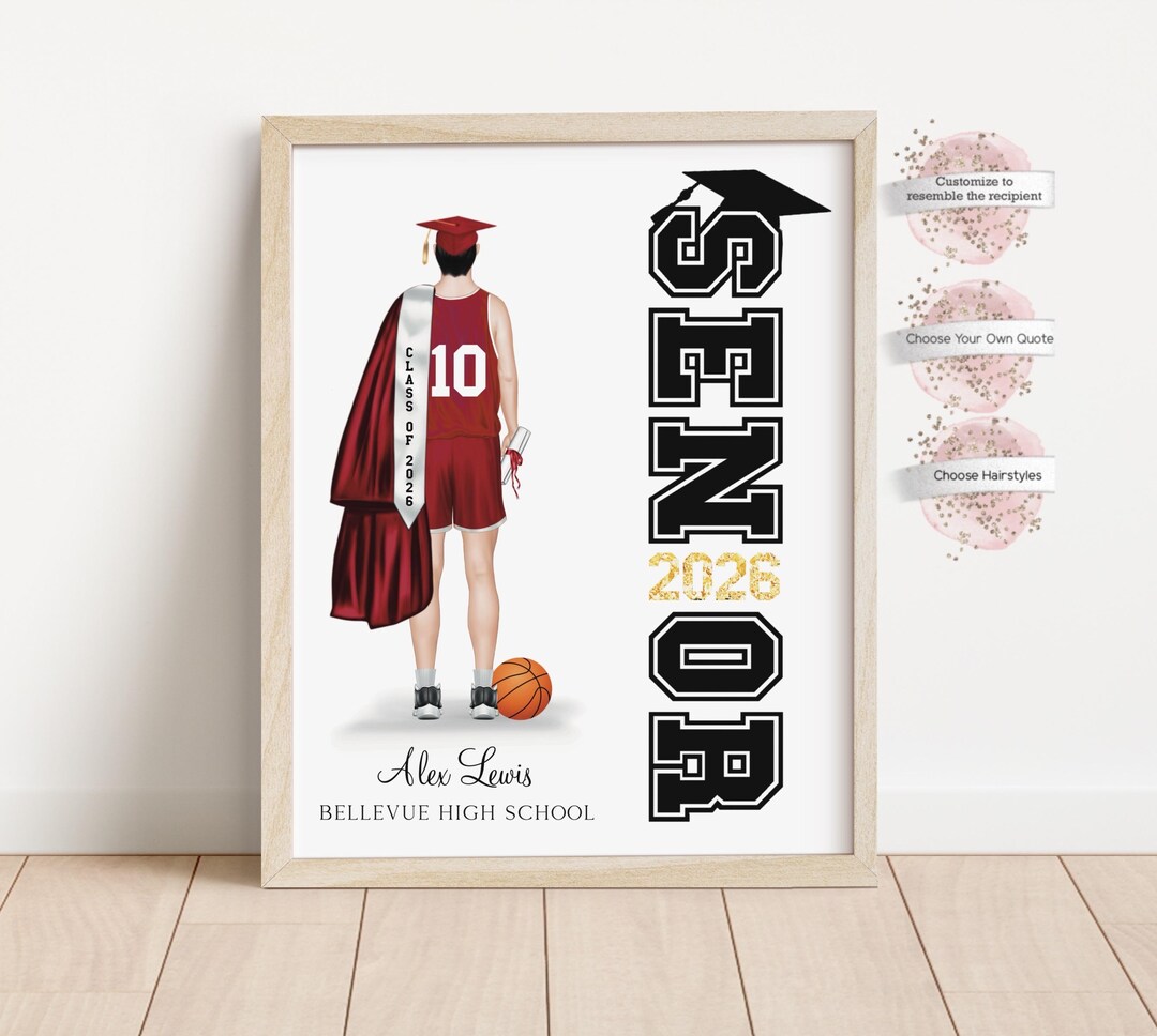 Personalized 2026 Senior Basketball Graduation Print, Custom Uniform ...
