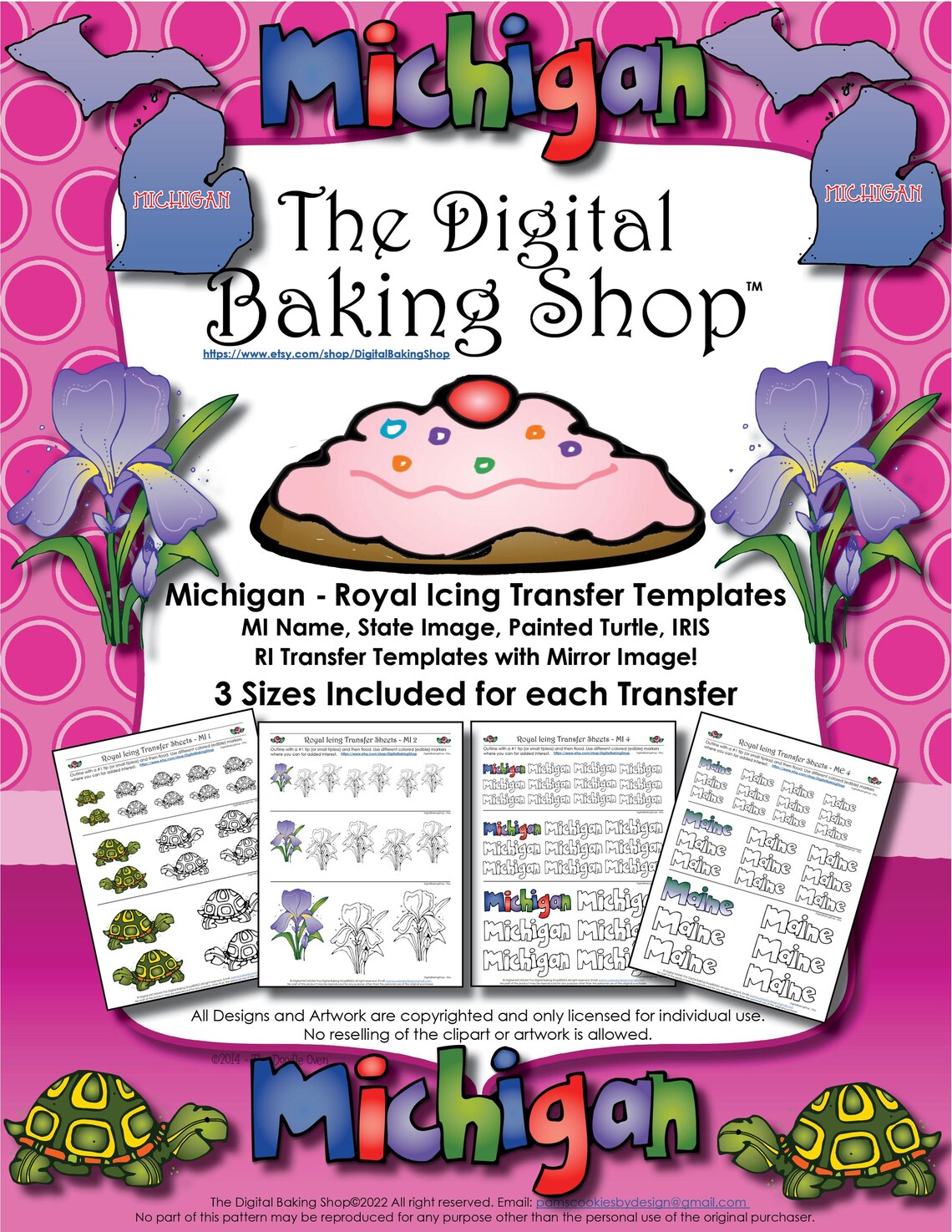 Michigan - Royal Icing Transfer Templates - MI Name, State Image ...