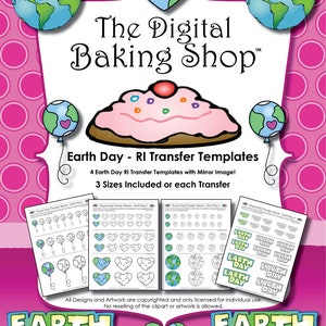 Earth Day Royal Icing Transfer Sheets (sjablonen) voor het versieren van Royal Icing-koekjes