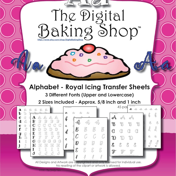 Pretty and New Alphabet - 3 Different Fonts in Two Sizes - A Digital Transfer Packet for Royal Icing Decorating.