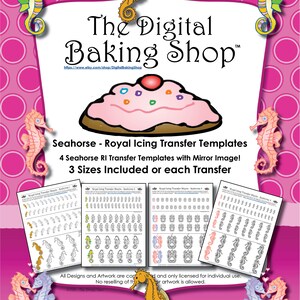 Ocean Seahorse - Royal Icing Transfer Templates for Cookies or Decorating Your Bakes