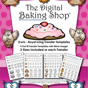 Owls - Royal Icing Transfer Templates for Cookies or Decorating Your Bakes
