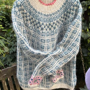 Norwegian round yoke sweater, hand-knitted, size L