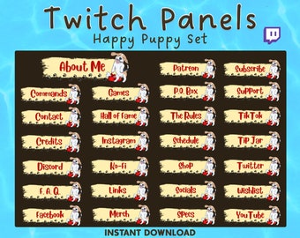 28x Cute Dog Twitch Stream Panels | Streamer Assets | Panels Pack | Kick, Discord