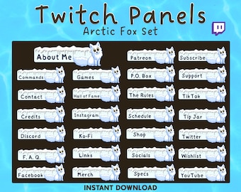 28x Arctic Fox Twitch Stream Panels | Streamer Assets | Panels Pack | Kick, Discord