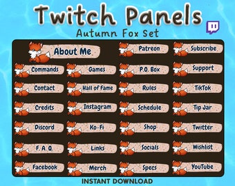 28x Autumn Fox Twitch Stream Panels | Streamer Assets | Panels Pack | Kick, Discord