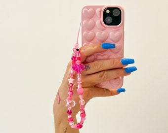 Custom pink phone charm | Personalisable | Colourful | Mismatch beaded charm | Wrist strap | Gifts for girls | Phone beads | Phone chain