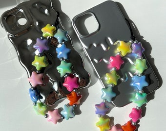 Stars phone charm | Colourful | Silver | Beaded phone chain | Phone strap | iPhone charm | iPad charm | Phone accessory | Gifts for girls