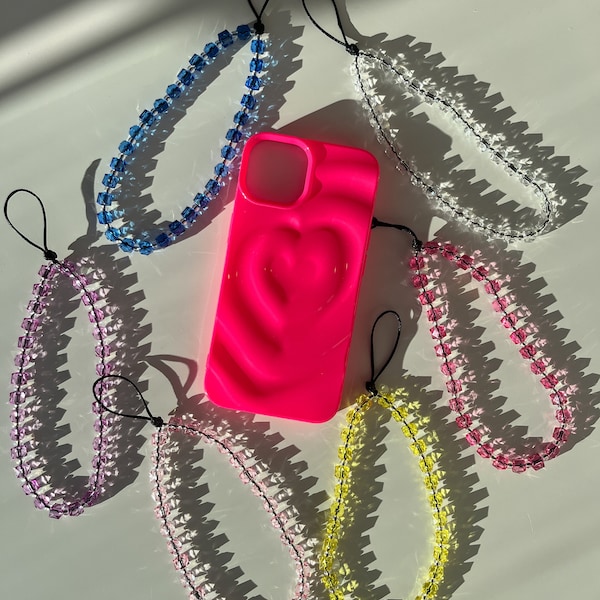 Cubed crystal phone charm | Beaded phone chain | Wrist strap | Translucent | Colourful | Light Catching | Phone accessory | Gifts for her