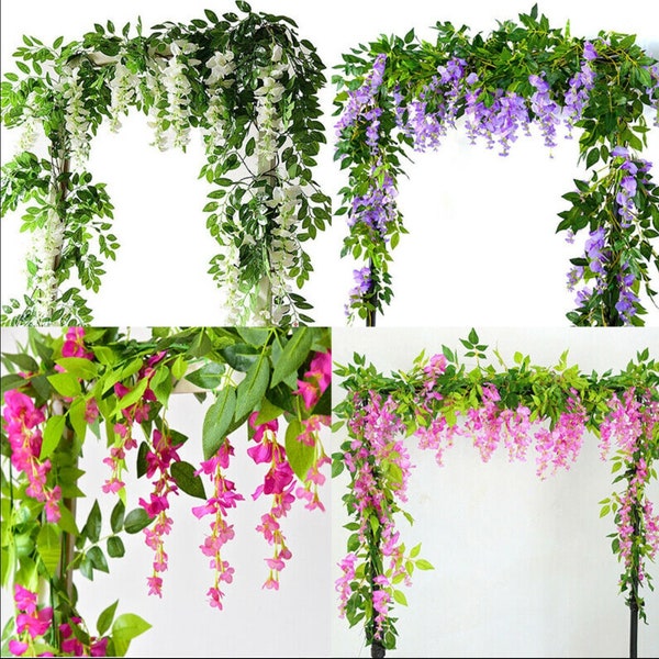 6 Feet Artificial Wisteria Vine Garland Plants Fake Flowers Hanging Garland Silk Flower for Wedding Decorations Home Garden Party Decor