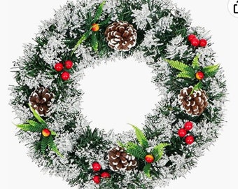 12 Inch Artificial Christmas Wreath, Hanging Wreath for Front Door,Wall and Windows, Xmas Garland with Bowknot Flower Christmas