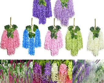 Artificial Wisteria Garland Fake Wisteria Vine Hanging Flower Bush String for Wedding Garden Party Decoration