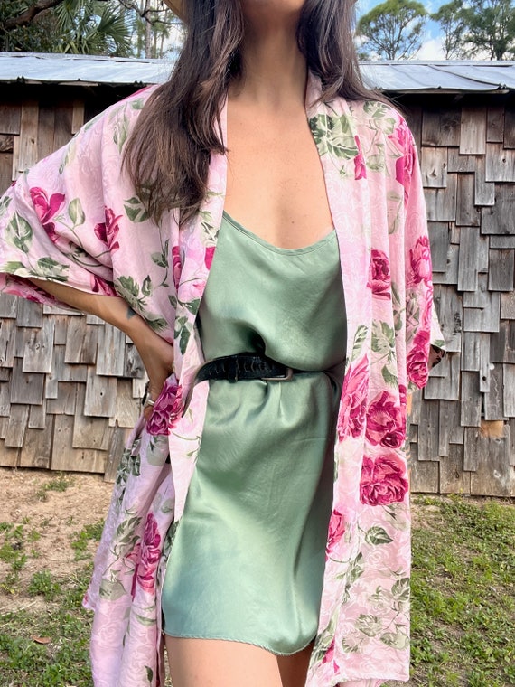 Vintage Silk Rose Kimono Robe