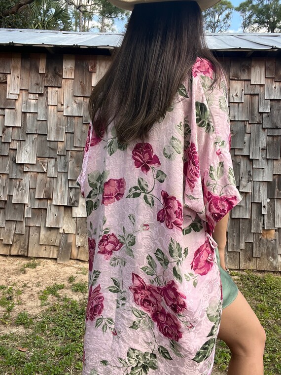 Vintage Silk Rose Kimono Robe - image 3
