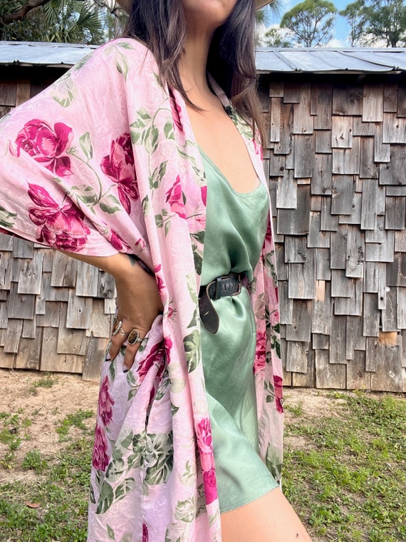 Vintage Silk Rose Kimono Robe - image 2