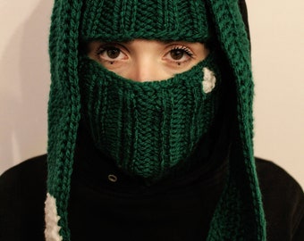 2 in 1 Handmade Balaclava/ Beanie Green