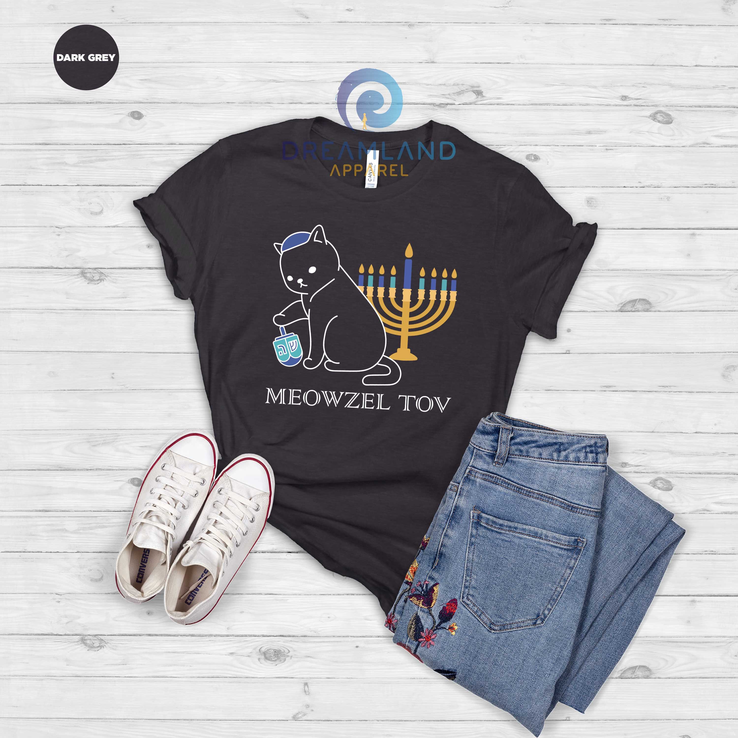 Discover Meowzel Tov T-Shirt, Dreidel Menorah Cat Shirt, Chanukah Gift Shirt, Funny Hanukkah Shirt, Jewish Gift Hanukkah, Family Holiday Shirts