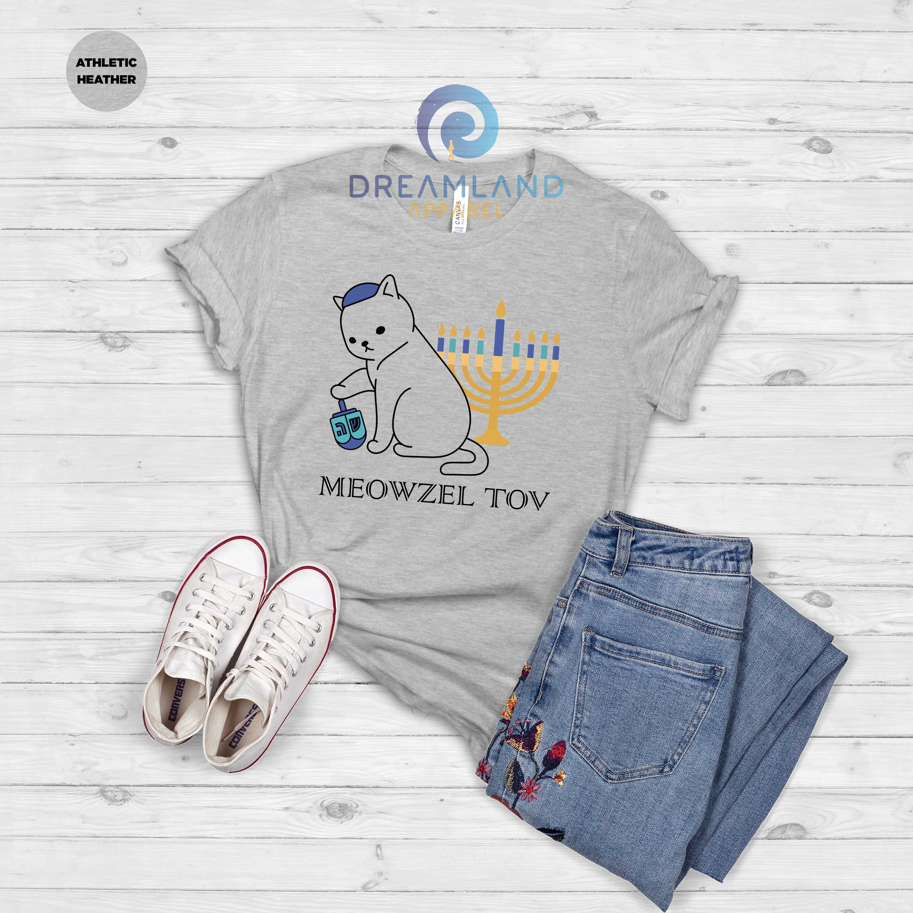 Discover Meowzel Tov T-Shirt, Dreidel Menorah Cat Shirt, Chanukah Gift Shirt, Funny Hanukkah Shirt, Jewish Gift Hanukkah, Family Holiday Shirts