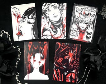Goretober/Inktober Print Set Three | 4x6" Matte Art Prints, Horror Wall Decor