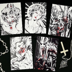 Goretober/Inktober-printset één | Matte kunstprints van 4 x 6 inch, horrormuurdecoratie
