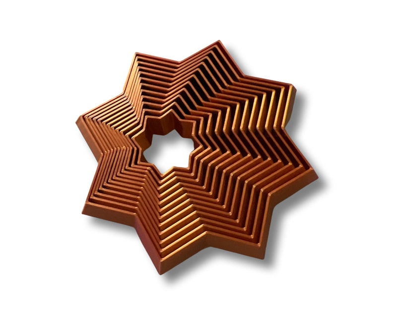 May include: A set of eight nested star-shaped cookie cutters in a copper color.