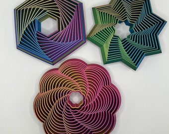 Colorful Fractal Fidget Bundle: Star, Tornado, Hexagon - Stress Relief Toys - Gift Set for Calmness & Focus