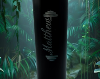 Bicchiere personalizzato con design a bilanciere – Bicchiere con nome inciso personalizzato – Regalo fitness – Regalo per gli amanti della palestra – Bicchiere motivazionale per l'allenamento
