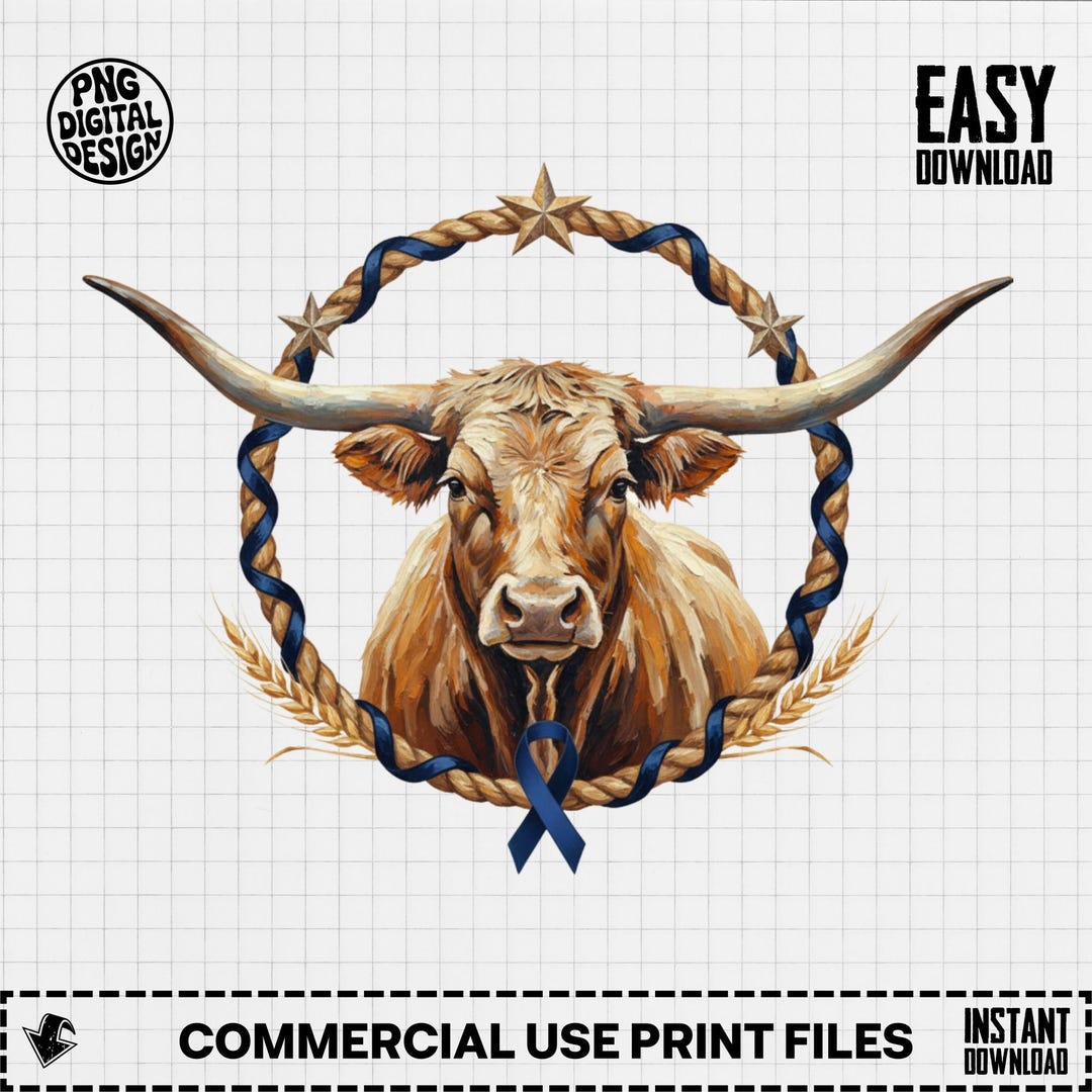 Digital Colorectal Cancer Western Sublimation Clipart, Longhorn Bull ...