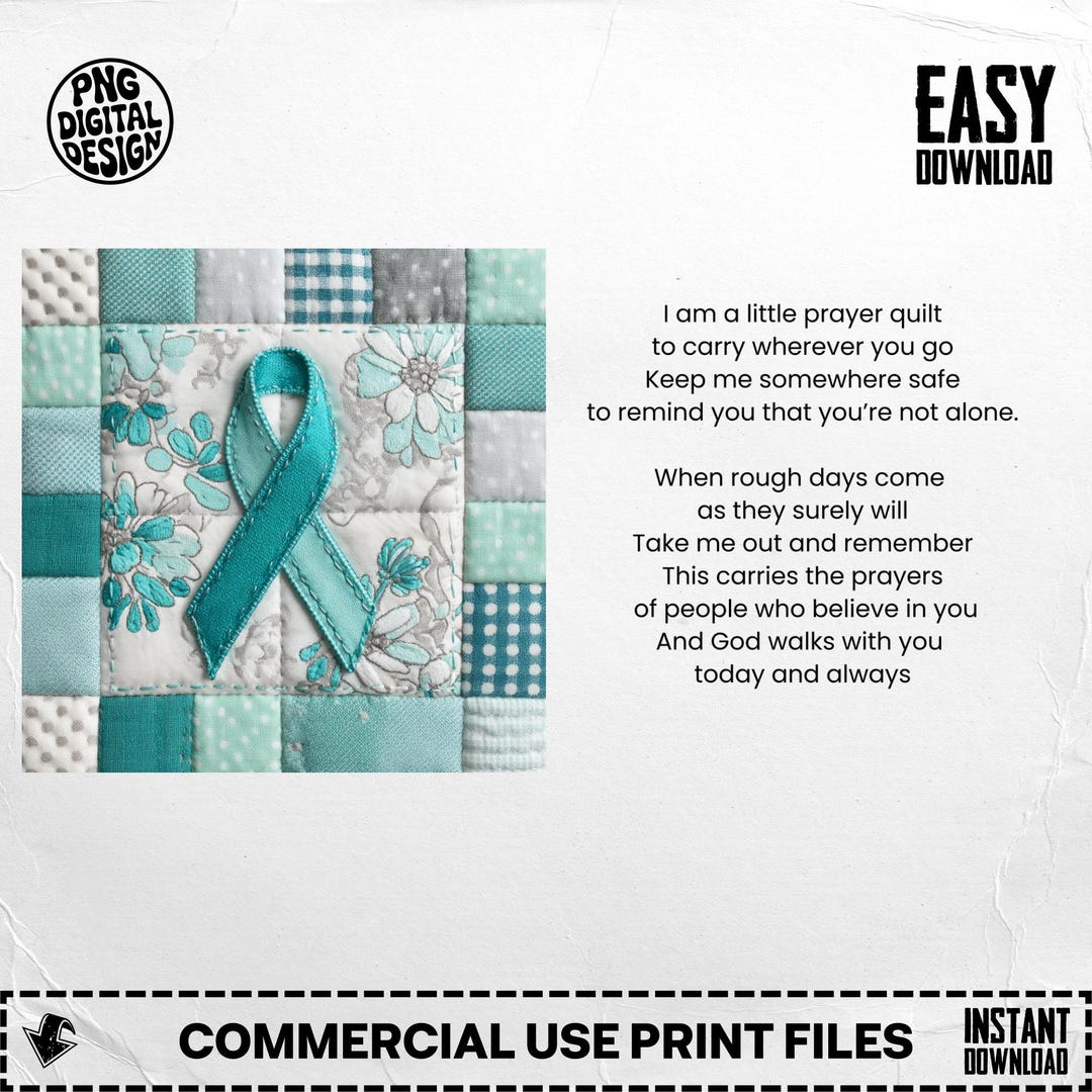 Prayer Quilt Poem Card, Teal Ribbon, Christian Gift (digital, PNG ...