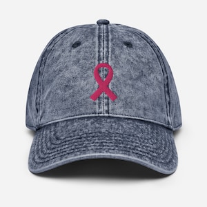 Breast Cancer Embroidered Pink Ribbon Awareness Vintage Cotton Twill Cap Embroidery