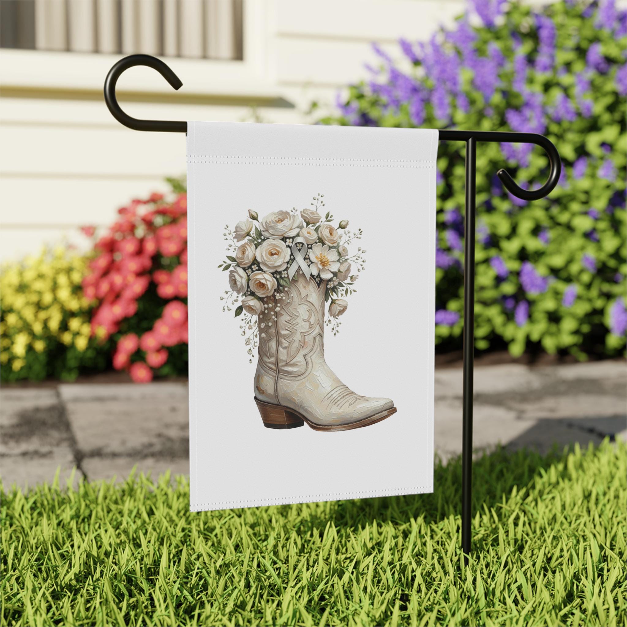 Rustic Cancer Ribbon Images Western Lung Cancer PNG, White Cowboy Boot Floral Sublimation ...