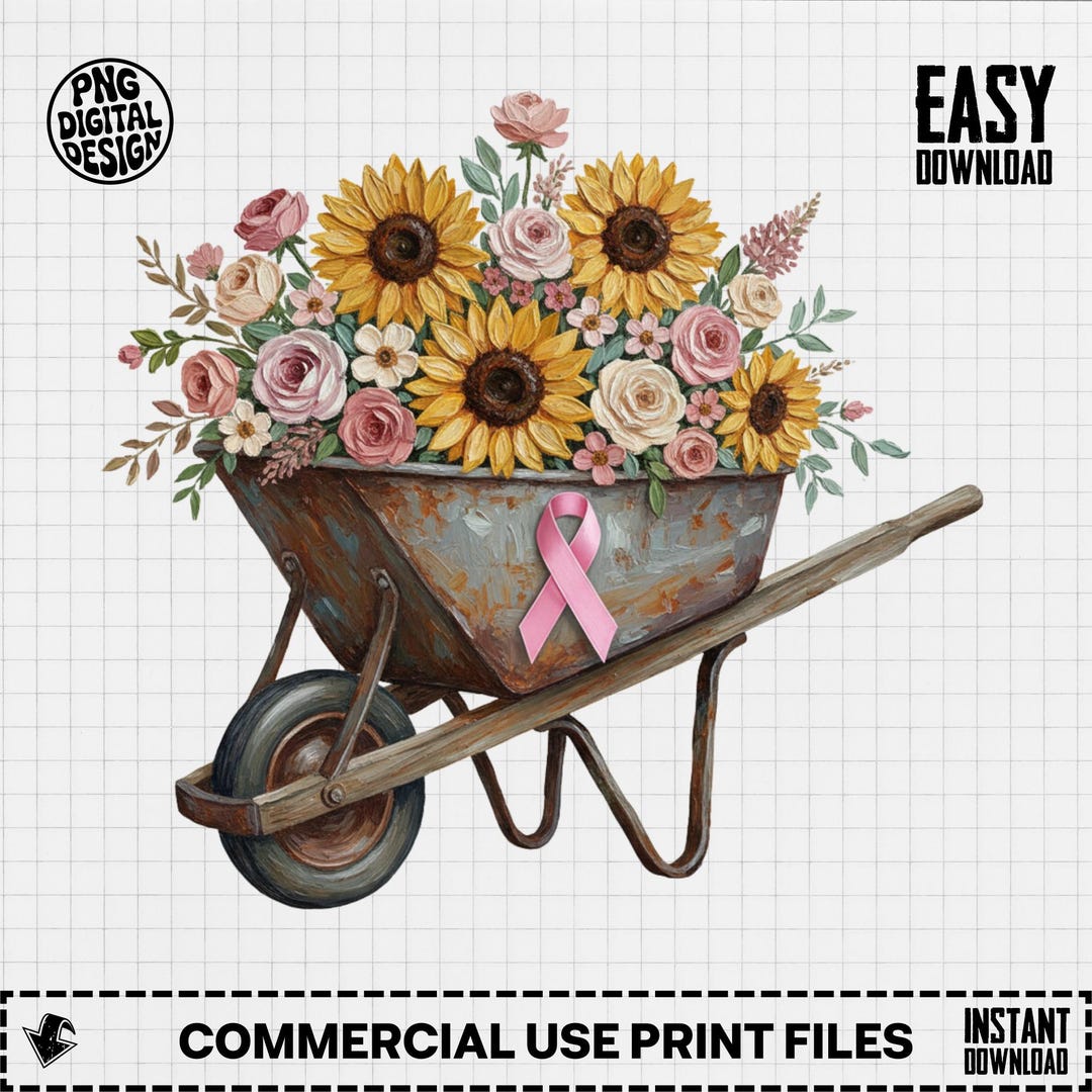 Rustic Cancer Ribbon Images Pink Ribbon Breast Cancer PNG, Sunflower Rustic Wheelbarrow Sublimation ...