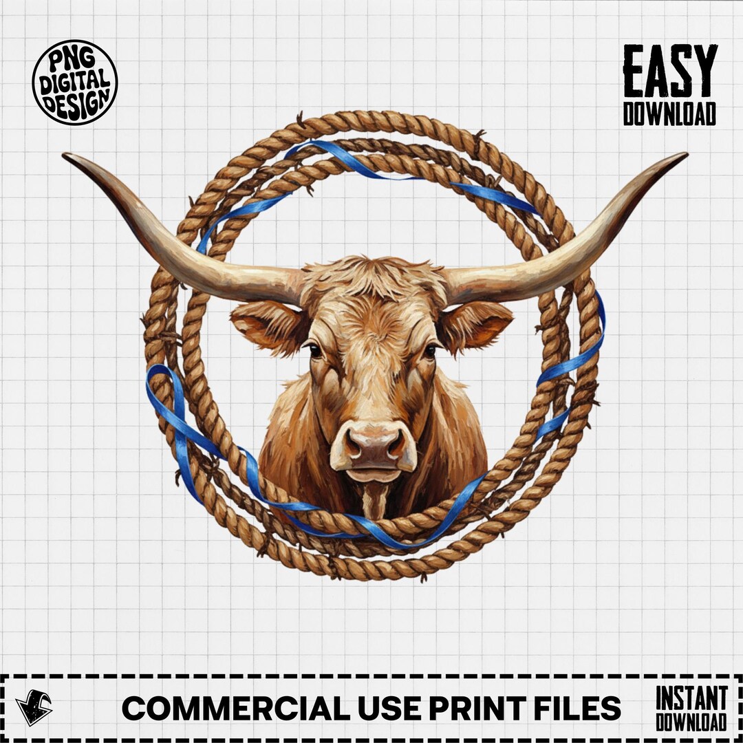 Bull Ribbon Display Western Longhorn Bull PNG, Blue Ribbon Prostate Cancer Awareness ...
