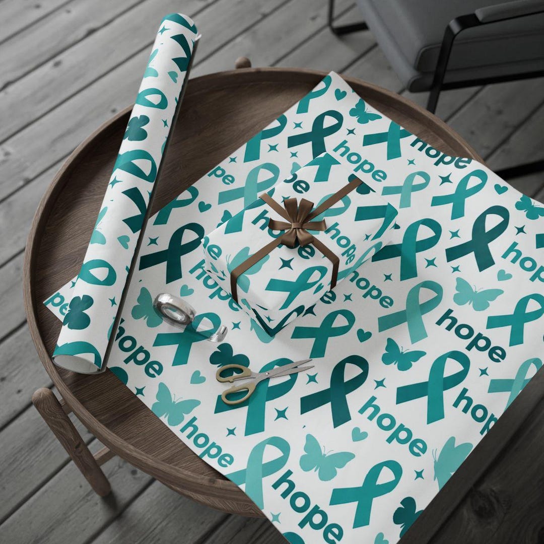 Motivation Ribbon Gift Wrap With Teal Ribbons Hope Butterflies, Teal Awareness Ribbon ...