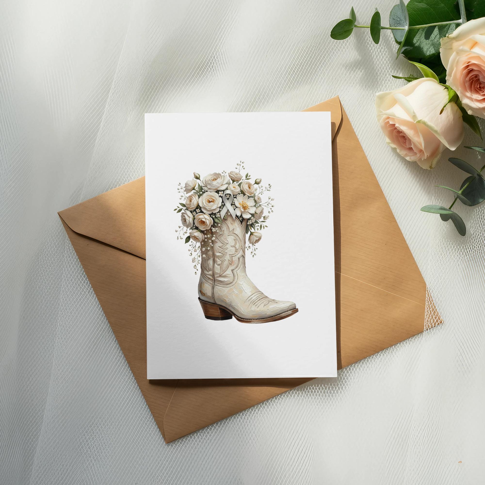 Rustic Cancer Ribbon Images Western Lung Cancer PNG, White Cowboy Boot Floral Sublimation ...