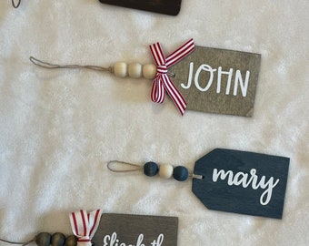 Personalized Wooden Beaded Stocking Name Tag