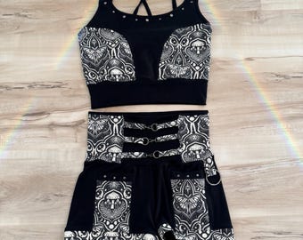 MTO Gothic Fea Set: Organic Cotton double lined Top and 4-Pocket Shorts