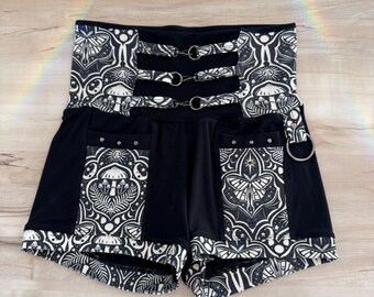 MTO  4 pocket shorts, clip waist band, Pick Your Pattern, eco printed Cotton,bamboo,rivets