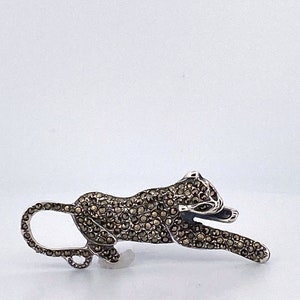 Black Panther-broche zilver en marcasiet, speld grote kat