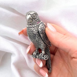 Continental Silver Parrot Novelty Perfume Bottle with a Ruby Crested Neck, Tropical Birds of Paradise Scent Bottle Collectable
