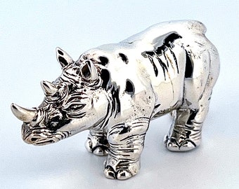 Fine Silver Rhino Novelty Figure, Collectible Safari