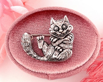 Sterling Silver Cheshire Cat Brooch, Alice in Wonderland