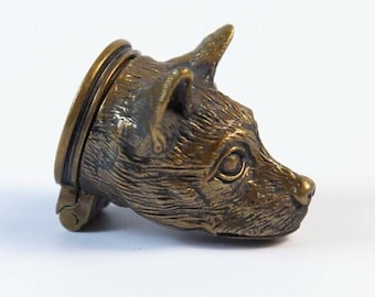 Brass Dog Head Vesta, Match Safe, Collectible Match Striker, Decorative Match Storage, Novelty Animal Snuff Box