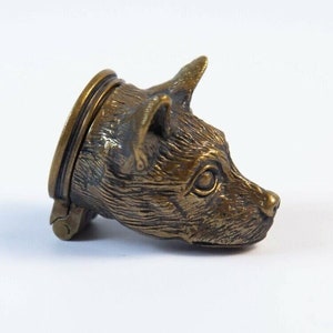 Brass Dog Head Vesta, Match Safe, Collectible Match Striker, Decorative Match Storage, Novelty Animal Snuff Box