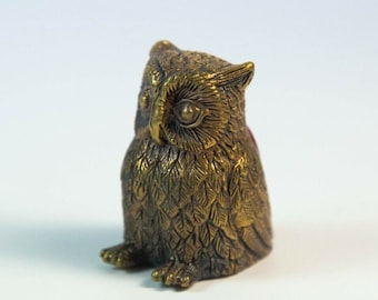 Owl Pincushion, Victorian Style Figurine, Sterling Silver Charm, Red Velvet