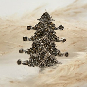 Christmas Tree Brooch with Marcasites, Vintage, Silver, Holiday Pin, Christmas Jewelry, Holiday Gift