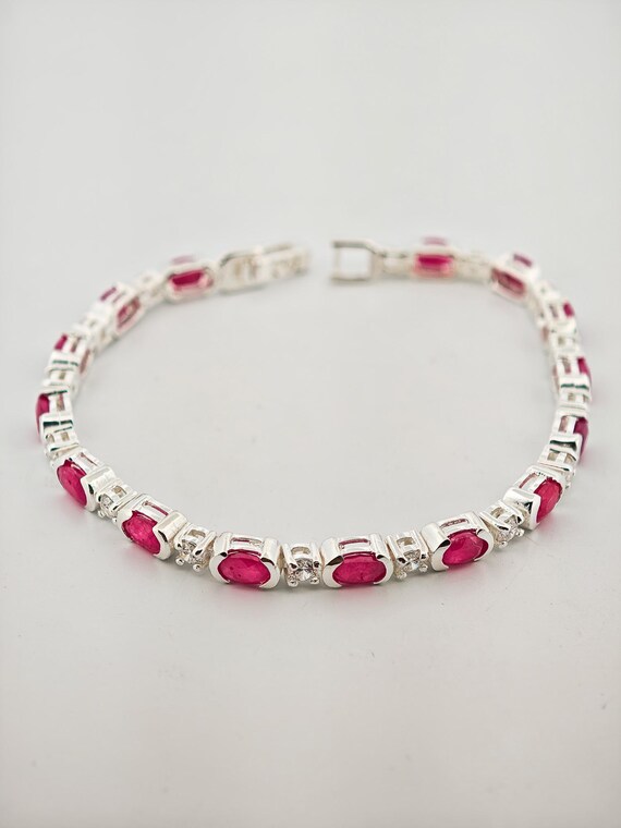 Solid Sterling Silver Ruby & Cubic Zirconia Tenni… - image 3