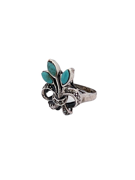 Solid Silver Turquoise and Marcasite Wheatsheaf R… - image 9