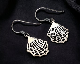 Orecchini Pendenti A Forma Di Ragno In Argento 925: Con Ragnatela, Stile Gotico Per Halloween, Leggeri (4,9 G), Chiusura A Leva. Regalo Donna.